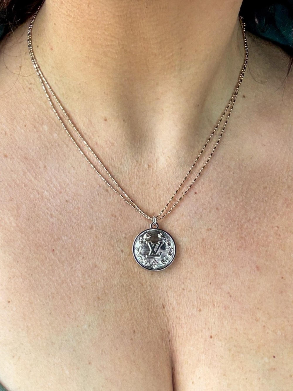 Louis Vuitton Silver LV Coin Pendant Necklace - Picture 2 of 4